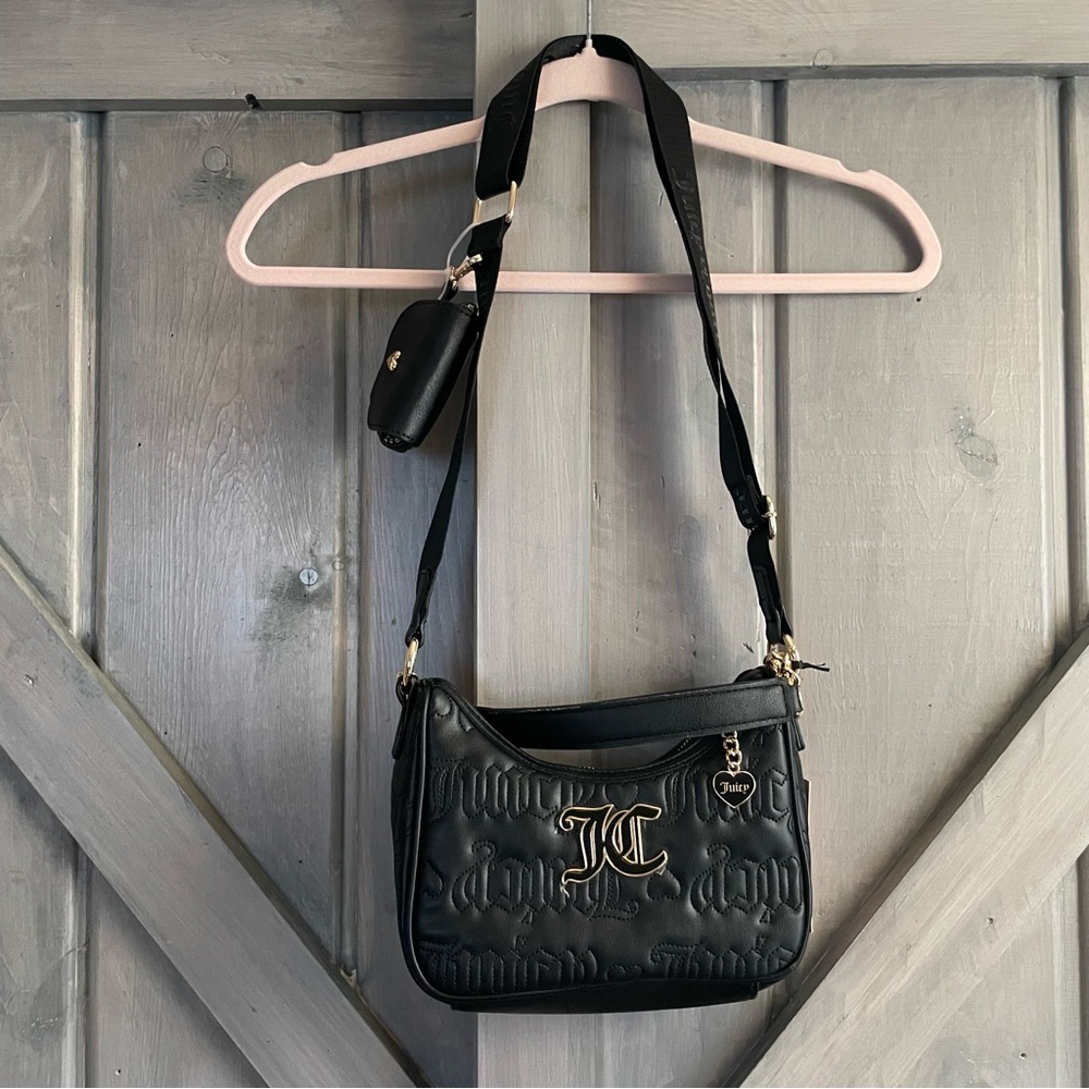 NWT Juicy Couture Purse Crossbody with Mini Coin Purse Charm Y2K Style Black